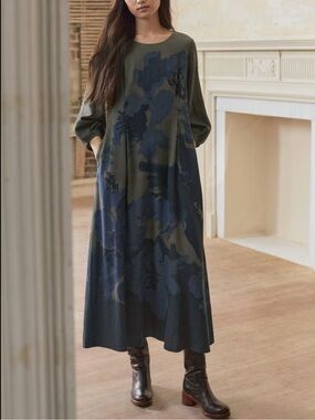 Poetry Fashion Artistic Painterly Prints Linen Blend Dress Size 14